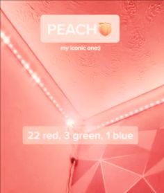 a pink room with the words peach and two red, 3 green, 1 blue