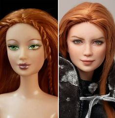 two dolls with red hair and green eyes