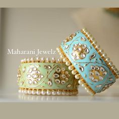 Available in two unique colors, this bracelet is handed painted with meenakari (Indian enamel work) Gold plated and adorned with pearls. Available in 2.6 size only. Pearl Mala, Indian Bangles, Saint Paul Mn, Bangles Indian, Coin Earrings, Mint Color, Sapphire Necklace, Saint Paul, Colorful Bracelets