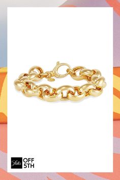 A Chunky Cable Chain Bracelet Is Finely Crafted In Italy From 14-Karat Yellow Goldplated Sterling Silver. 14k Yellow Goldplated Sterling Silver Lobster Clasp Small Charm Detail Made In Italy Size Length, About 8.5" Click Here For A Guide To Jewelry & Watches. Center Core - M Jewelryundefined Yellow Gold Metal Bracelets With Cable Chain, Gold-tone Metal Bracelet With Cable Chain, Gold-tone Cable Chain Metal Bracelet, Yellow Gold Chunky Chain Link Bracelet, Formal Yellow Gold Bracelet With Chunky Chain, Formal Yellow Gold Chunky Chain Bracelets, Gold-tone Chain Link Jewelry With Polished Finish, Luxury Gold Bracelets With Cable Chain, Luxury Gold Cable Chain Bracelets