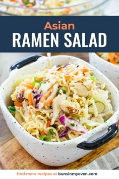 This Asian Ramen Salad is a family favorite - perfect for taking to potlucks and cookouts! Asian Ramen Salad, Asian Ramen, Asian Salad Recipe, Cold Salad Recipes, Ramen Noodle Salad, Ramen Salad, Noodle Salad Recipes, Asian Salad, Cold Salad