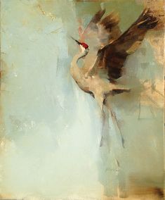 a painting of a bird flying in the sky