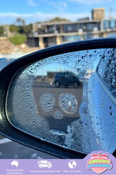 the rear view mirror is covered with water