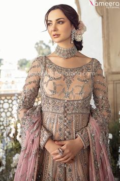 bridal long gown Gown Anarkali, Heavy Dupatta, Floral Frocks, Elegant Bridal Gown, Lehenga Gown, Boat Fashion, Designer Bridal Lehenga, Shades Of Peach, Pakistani Designers