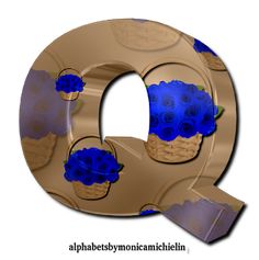 the letter q is decorated with blue flowers