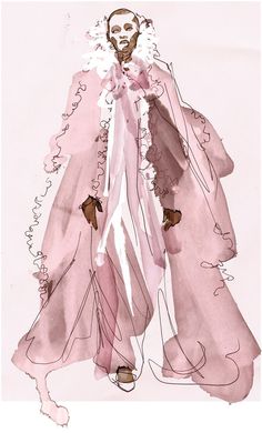 a drawing of a woman in a pink dress