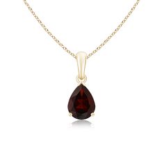 This classic solitaire garnet pendant draws the eye with its intense red hue. Gracefully suspended from a shiny metal bale, the prong set pear-shaped gem looks fascinatingly beautiful. This garnet dangle pendant is crafted in 14k yellow gold. 2nd Wedding Anniversary, Solitaire Pendant Necklace, Garnet Pendant, Solitaire Pendant, The Eye, 18k Rose Gold, Pear Shaped, Prong Setting, Garnet