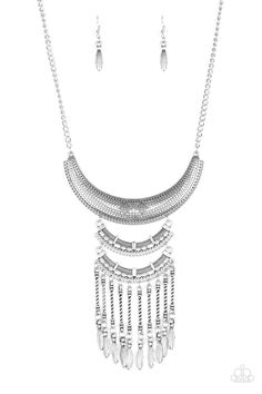 Eastern Empress - Silver - Bella Bling by Natalie Silver Plates, Silver Necklace Set, Fringe Necklace, Silver Frames, Paparazzi Accessories, Paparazzi Jewelry, Short Necklace, Necklace Earring Set, Accessories Necklace