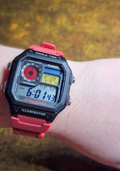 Brand New Custom Casio World Time AE-1200WH Watch - Red, Blue, and Yellow Color Screen Mod - High Quality Red Color Resin Rubber Watch Strap -Strap Size: Strap Width: Inerface Size 18mm, the Widest position of the Strap is 25.5mm. Length: 135mm/80mm -Sent with Original Box and Owners Manual - ALL OF THESE WATCHES ARE CUSTOMIZED AND SHIPPED OUT BY ME. HANDLING TIME 3-5 BUSINESS DAYS. - Thanks for Looking.... Now that's a Fire Watch! Red Analog Display Watches, Red Watch With 10atm Water Resistance And Round Dial, Red Casual Chronograph Watch, Casual Red Chronograph Watch, Red Sports Watch With Analog Display, Red Digital Watch With Stopwatch For Outdoor, Casual Red Analog Watch, Red Outdoor Watch With 10atm Water Resistance, Red Analog Display Watches For Outdoor