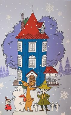 an image of a christmas card with cartoon characters