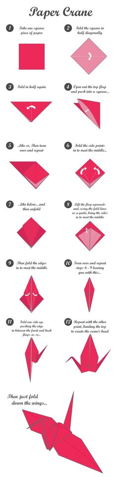 an origami paper crane is shown with instructions to make it in the shape of a