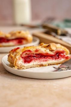 a piece of pie sitting on top of a white plate