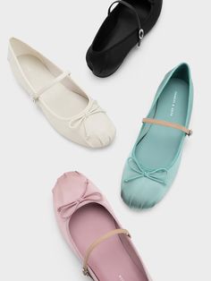 Pink Satin Bow Mary Jane Flats Charles And Keith Shoes, White Ballet Flats, Satin Shoes, Faux Leather Heels, Pointe Shoes, Ballerina Shoes, Charles Keith, Mary Jane Flats, Low Block Heels