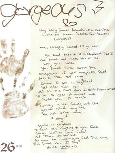 a handwritten letter to someone who is missing their child's handprints