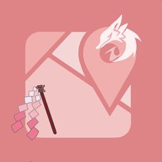 a pink background with an image of a cat and a stick