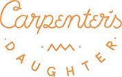 an orange and white logo with the words carpenter's daughter written in cursive writing