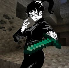 an animated image of a woman holding a knife