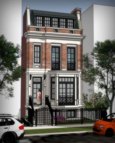 an artist's rendering of a two story house on the corner of a street