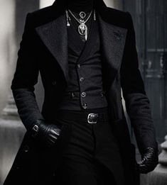 Gothic Prom Suits Men, Long Coat Wedding Men, Black Victorian Suit Men, Gothic Fantasy Fashion Male, Gothic Tuxedo Men, Masquerade Tuxedo Men, All Black Suit Men Aesthetic, Gothic Coat Men, Goth Suits For Men