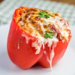 a close up of a stuffed pepper on a plate