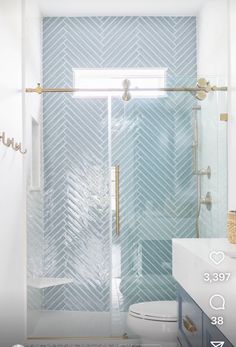 a bathroom with a glass shower door and white toilet next to a walk in shower