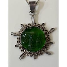 Vintage Amazing modernist Mexican style necklace of Sterling Silver 925 Pendant Charm featuring an Ornate Aztec Sun Symbol made of Malachite.  There is also a small chic attachment to the necklace that is the icing on the cake. (see the photo)   The ornate centerpiece of High-profile, 3D-design Green Malachite Aztec Sun makes an exotic necklace, that will surely add attractiveness to your appearance. Aztec Sun, Sun Symbol, Green Malachite, Mexican Style, Style Necklace, 3d Design, Silver 925, Charm Necklace, 925 Sterling Silver