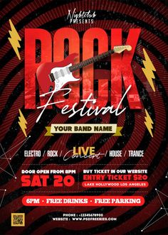 the rock festival flyer with an electric guitar