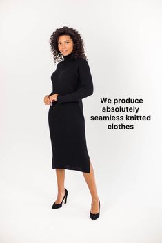 The uniqueness of our knitwear is that it is created with absolutely no seams. Knitted dresses fit perfectly to the figure, providing exceptional comfort and elegant appearance. The dress is made of soft wool yarn, the dress does not lose its shape after washing.  Composition: 40% wool, 30% acrylic, 30% polyester.  Knitted midi dress with slits on the sides - stylish for fall and winter. The dress is suitable for any occasion, as everyday for every day, walking, shopping, and for special occasio Fall Midi Dress, Fall Midi, Midi Dress Elegant, Dress For Fall, Knitted Dresses, Long Knitted Dress, Women Office, Dress Handmade, Office Dresses