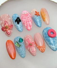 Nessa Nails, Sea Nails, Nails Elegant, Beachy Nails, Fake Nails Designs, Spring Acrylic Nails, Summery Nails