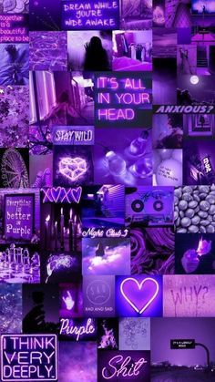 a collage of purple images with the words it's all in your head