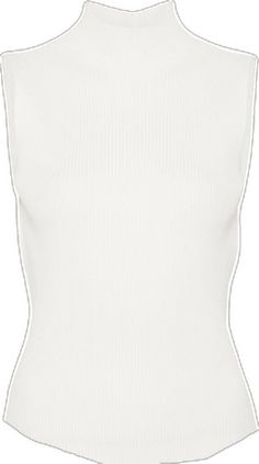 Chic High Neck Ribbed Tops, White Crew Neck Tank Top With Ribbed Neckline, Chic Ribbed High Neck Top, White Tank Top With Ribbed Crew Neck, Chic Fitted Crew Neck Tank Top, Chic Sleeveless Knit Top With Ribbed Neckline, White Fitted Tops With Ribbing, White Tops With Ribbed Neckline For Work, White Sleeveless Ribbed Top