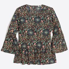 Beautiful, Nwt, J Crew Top That Can Be Dressed Up For Work Or Paired With Cutoffs For A Casual Look. J Crew Style, Peplum Blouse, Denim Shoes, J Crew Factory, Casual Looks, Shirts Tops, Bell Sleeve Top, J Crew, Kids Outfits