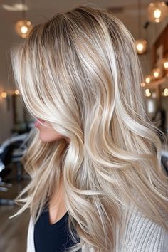 From the warm and dark sandy blonde hair color you see here to cooler shades of pearl and platinum, there's an endless variety of blonde hair color ideas. Click through for 40+ examples of the hottest blonde hair ideas and follow us for more! Blonde Hair Inspiration For Fall, Bright Blonde With Caramel Lowlights, Bright Blonde Teasy Lights, Platinum Blonde Hair Fall, Blonde Hair Color Ideas For 40 Year Olds, Milk And Honey Blonde Hair, Trendy Blonde Hair 2024 Summer, Blonde Highlight Shades, Dimensional Blonde Hair Color Ideas