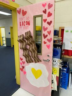 a door decorated to look like an egg with bacon on it