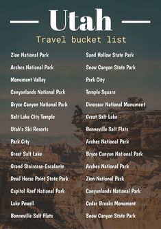 the utah travel bucket list is shown