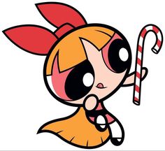 a cartoon character holding a candy cane