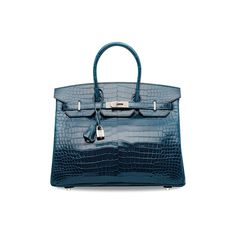 AN EXCEPTIONAL, SHINY BLEU ROI POROSUS CROCODILE DIAMOND BIRKIN 35 WITH 18K WHITE GOLD & DIAMOND HARDWARE, HERMÈS, 2012 | Christie's Luxury Sale, Fancy Bags, Pretty Bags, Hermes Bag, Dream Wardrobe, White Gold Diamonds, Handbag Accessories, Mini Bag, Luxury Bags