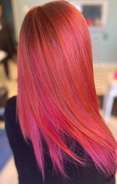 Copper Red Hair With Pink Highlights, Coral Red Hair, Pink Highlights In Red Hair, Pink And Copper Hair, Copper Pink Hair, Pink Copper Hair