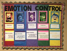 a bulletin board with pictures and words on it that say emotion control, emotion control