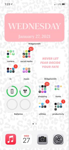 an iphone screen with the text wednesday january 22, 2021 on it and icons in different colors