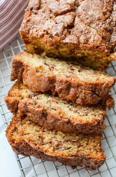 slices of banana bread on a cooling rack