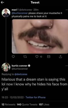 an image of a man with fake mustaches on his face and tweet