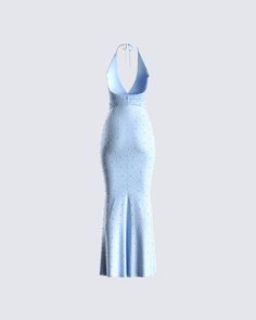 Prepare to be treated like royalty with this baby blue beaded maxi dress 💙 Made from beaded fabric, and complete with a mermaid silhouette, ruching details, and a low open back for an elegant, sleek, and top-tier look 🤩 White Corset Dress, Beaded Maxi Dress, Beaded Fabric, Yellow Mini Dress, Mesh Maxi Dress, White Corset, Sequin Mini Skirts, Mermaid Silhouette, Fabric Beads