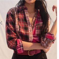 Beautiful And Stylish Plaid Shirt Stunning Colors Rare*** Flannel Long Sleeve Tops With Buttons, Collared Flannel Top With Buttons, Fall Plaid Top With Placket, Flannel Button-up Top With Buttons, Flannel Button-up Workwear Tops, Flannel Button-up Top For Work, Beauty Style, Plaid Flannel Shirt, Shirt Button