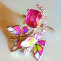 nice butterfly with natural pink tourmaline and white cz 925 silver sterling enameled ring Solitaire Rings, Butterfly Ring, Enamel Ring, Pink Tourmaline, Solitaire Ring, Sterling Ring, Tourmaline, Sterling Silver Rings, Butterflies