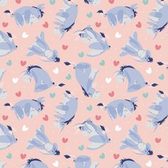 an animal themed wallpaper with hearts on pink and light blue colors is featured in this seamless pattern