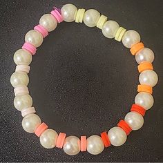 -Handmade Clay Bead/Pearl Bracelet -Great Quality -Never Worn Bead Pearl Bracelet, Pearl Bead Bracelet, Clay Bead Bracelets, Diy Kandi Bracelets, Pony Bead Bracelets, Beaded Braclets, Disney Bracelet, Clay Bead Bracelet, Vintage Bangle Bracelets