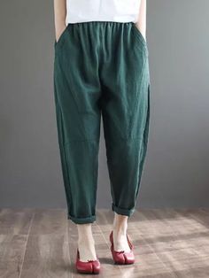 2020 Summern Elastic Waist Loose Ankle-length Pants Casual Cotton Pants Linen Pants Style, Fashion Trousers, Cotton Casual Pants, Woman Pants, Sundance Style, Pants Outfit Casual, Pants Summer, Trouser Style