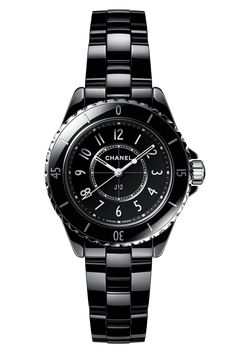 Black highly resistant ceramic and steel... Chanel J12 Watch, Chanel Watch J12, Chanel J12, Watch Winders, Exclusive Gift, Watch Strap, E Design, Cartier, Women Brands