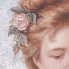 a painting of a woman with red hair and flowers in it's hair is shown